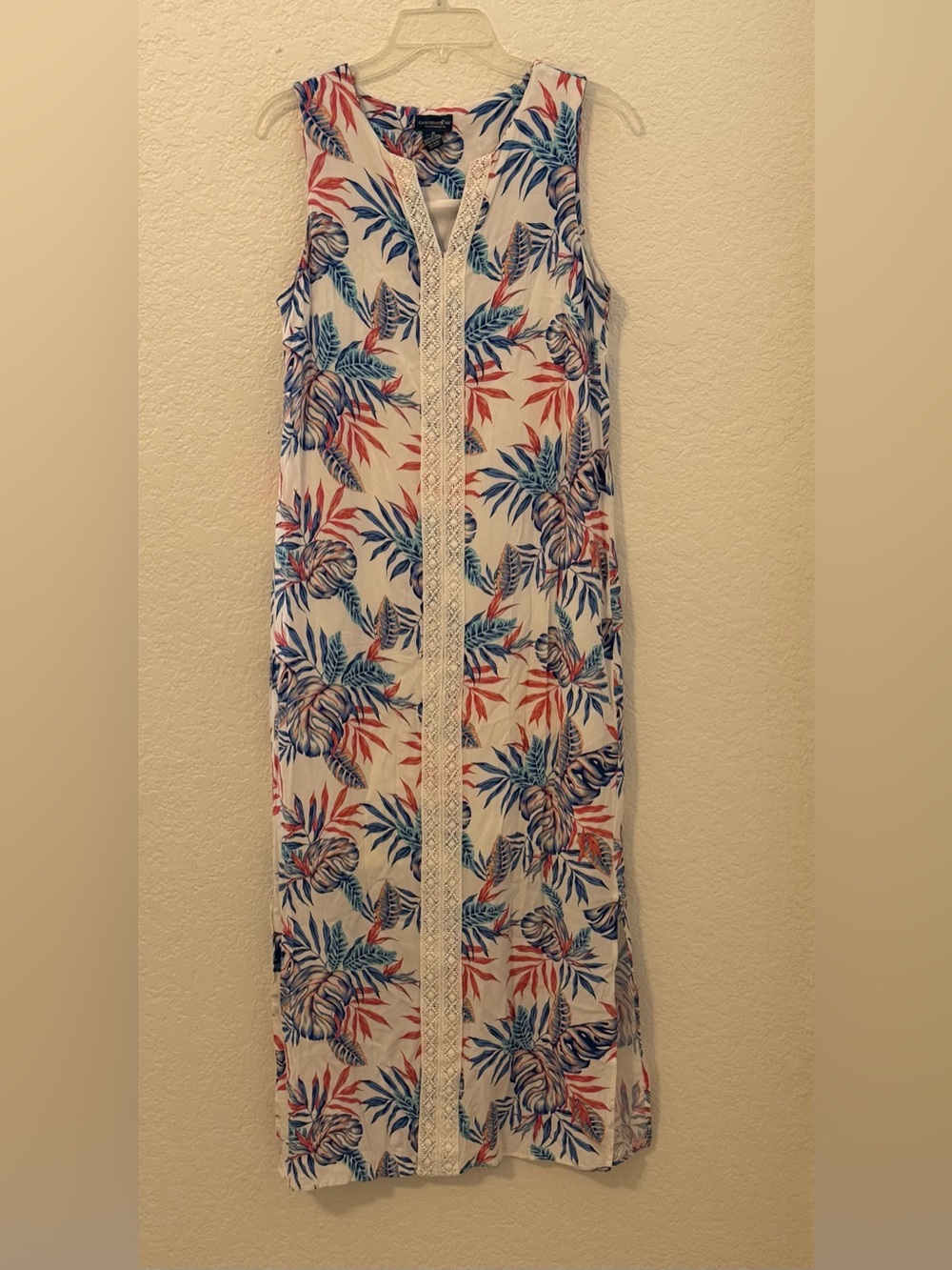 Caribbean Joe Tropical Floral Rayon Sleeveless Cruise Resort Beach Maxi Dress M - Picture 2 of 6